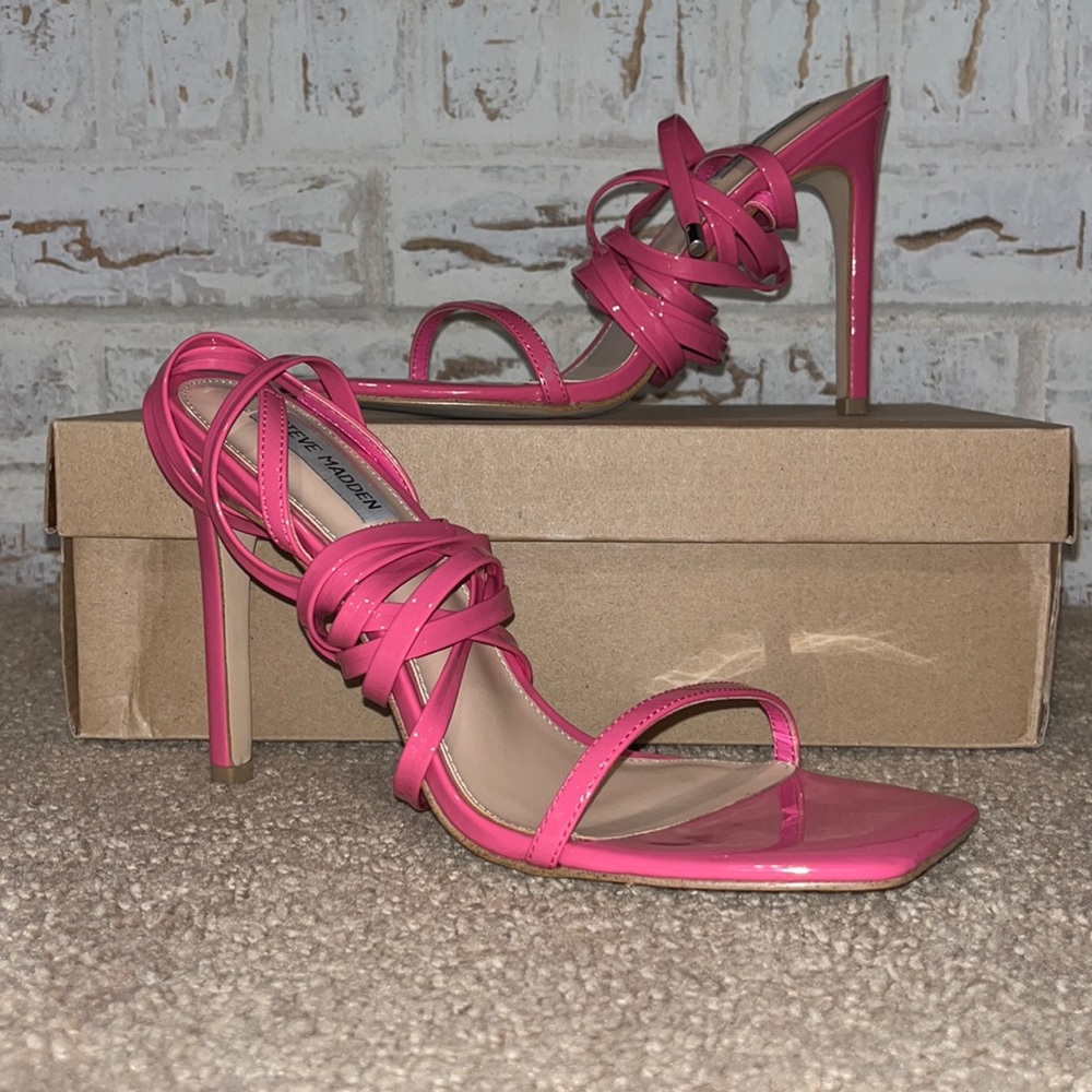 Steve Madden Uplift Lace Up 4.5" Heels Pink sz 10